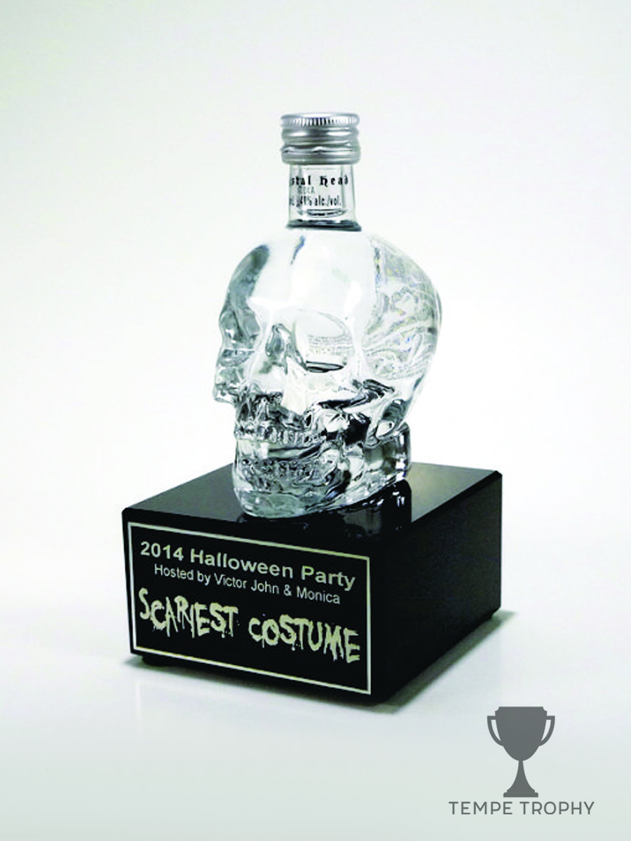 Skull Liquor Bottle on Black Marble Base