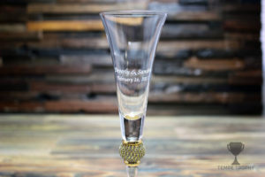 Engraved wedding champagne flute