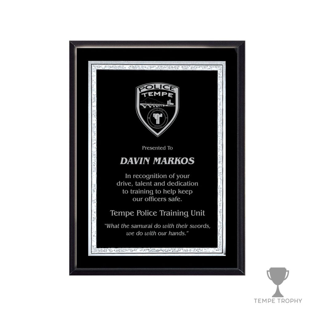 Piano Finish Plaque with Decorative Silver Plate