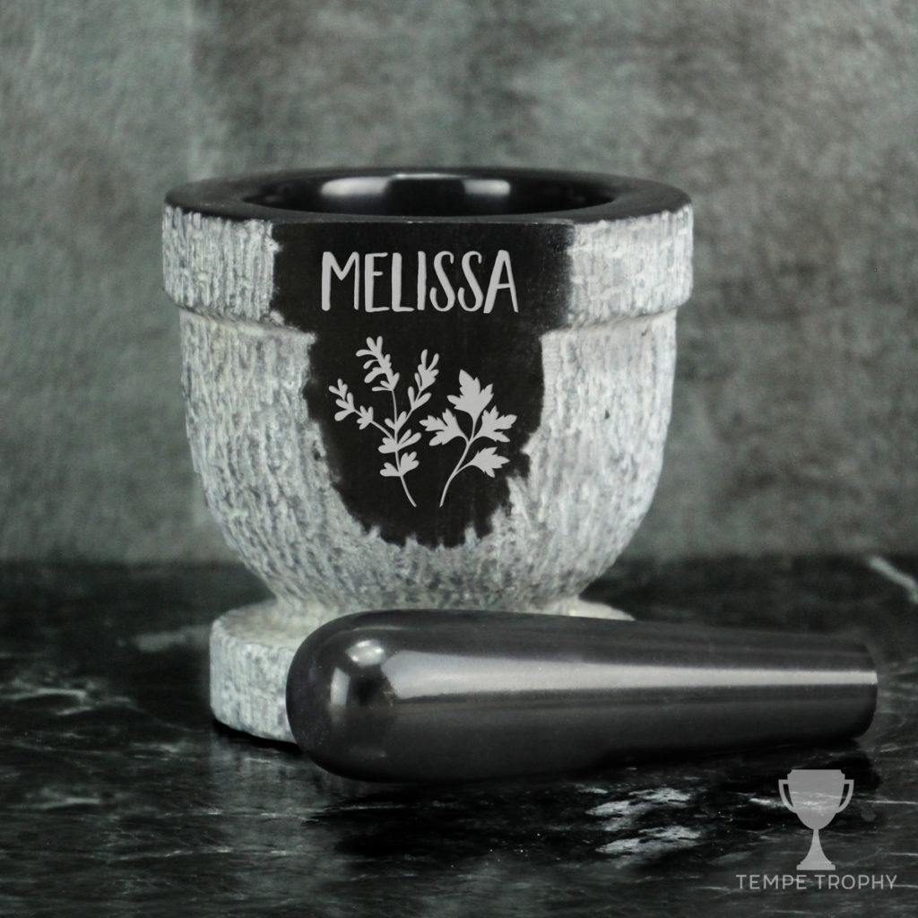 Black Onyx Marble Engraved Mortar and Pestle Set - Image 3