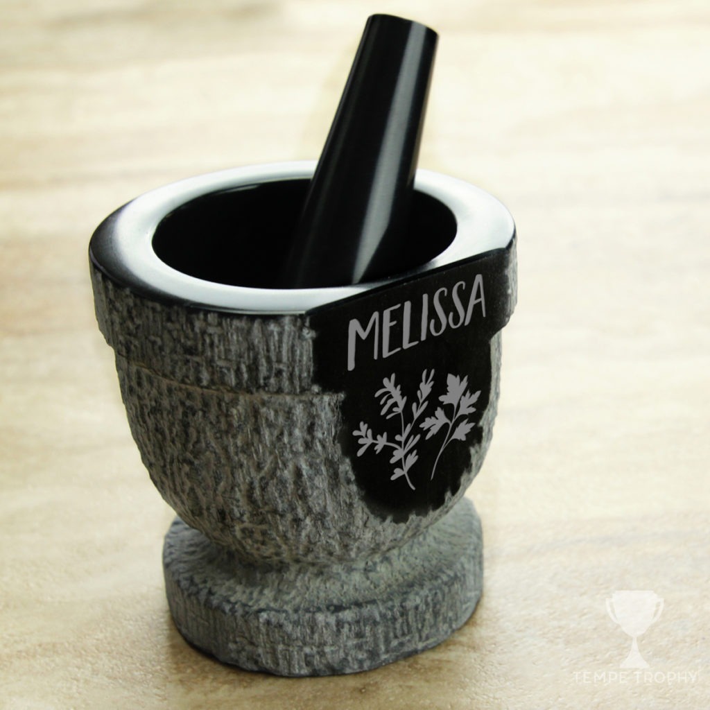 Black Onyx Marble Engraved Mortar and Pestle Set - Image 4