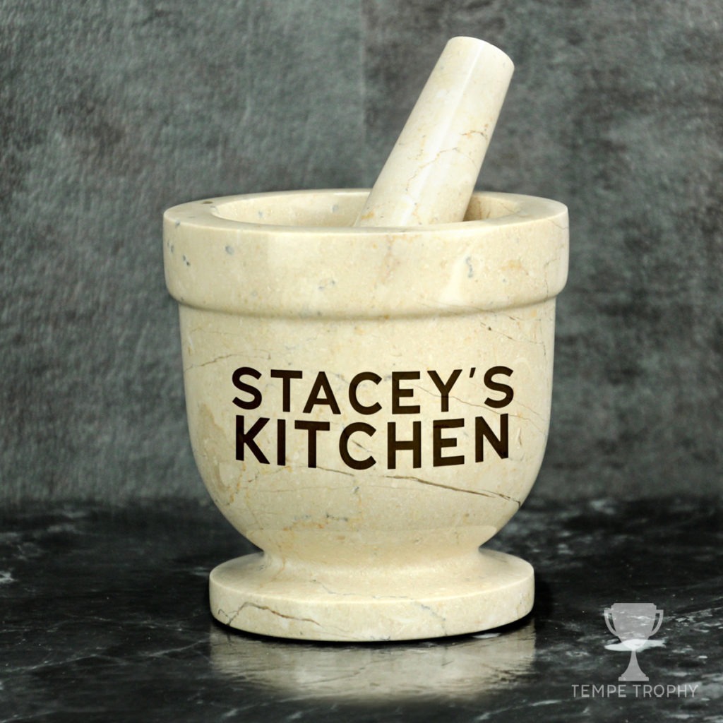Custom Engraved Mortar and Pestle - White Marble - Image 4
