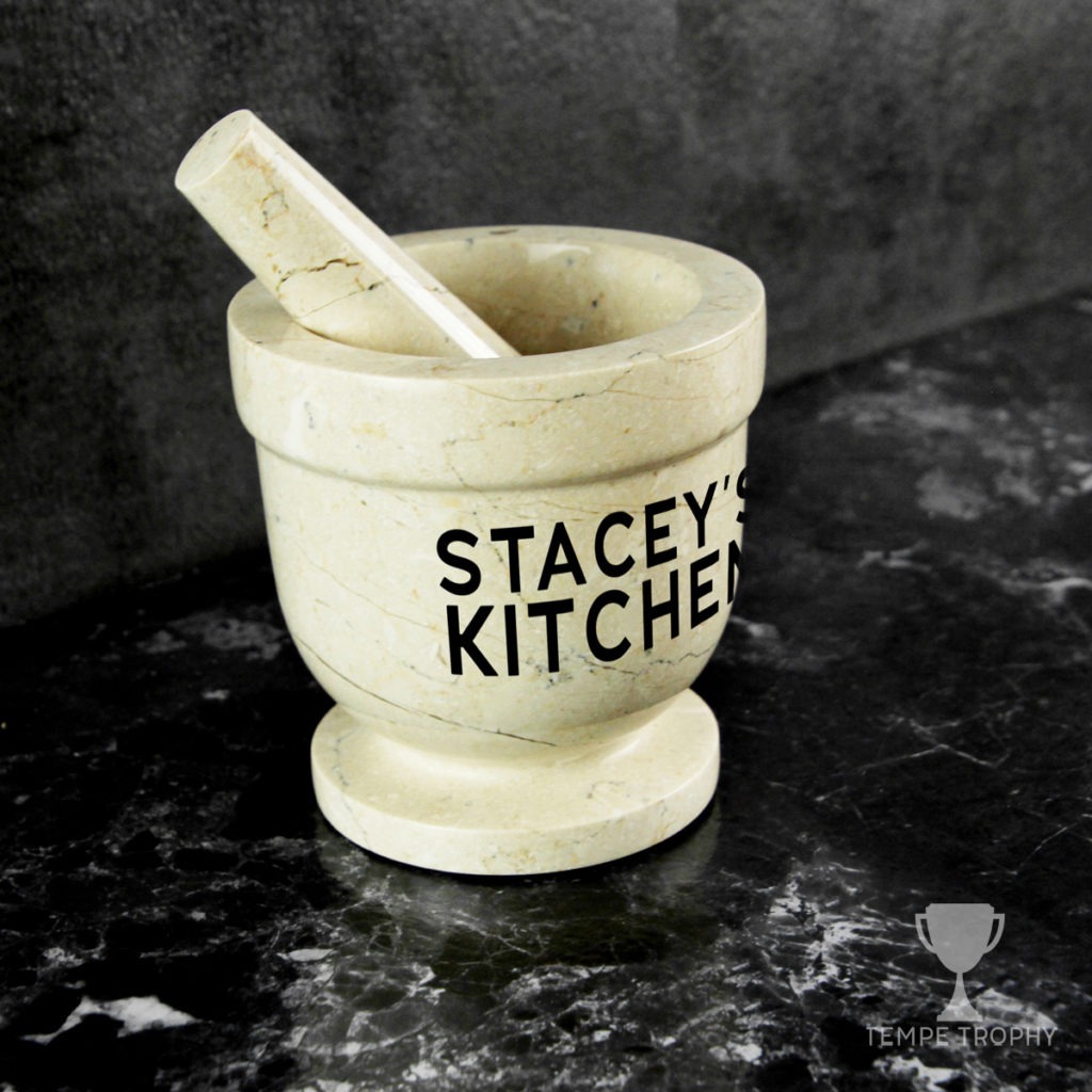 Custom Engraved Mortar and Pestle - White Marble - Image 5