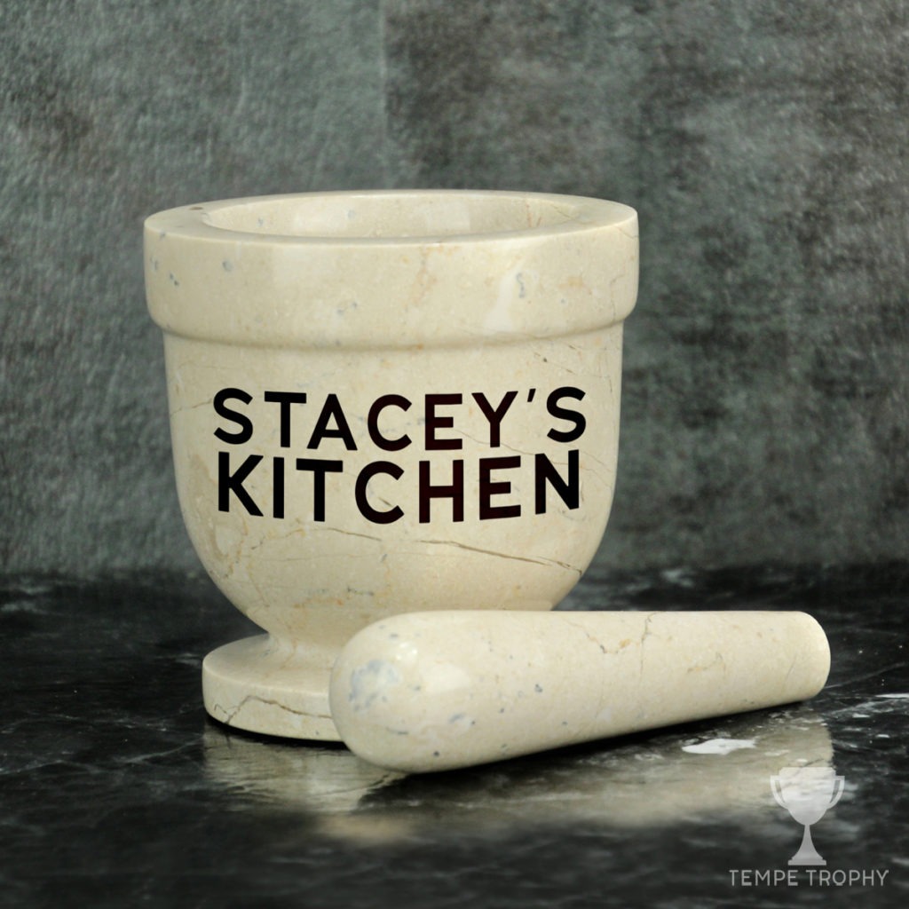 Custom Engraved Mortar and Pestle - White Marble - Image 6