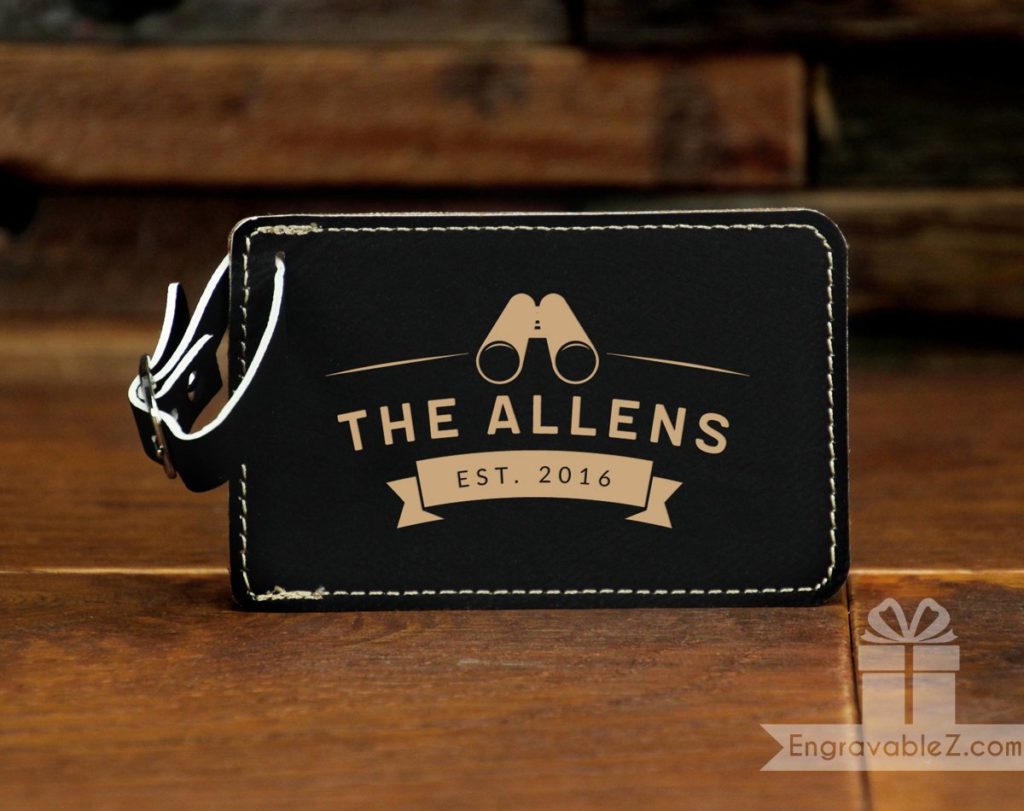 Custom Engraved Leatherette Luggage Tag - Binoculars