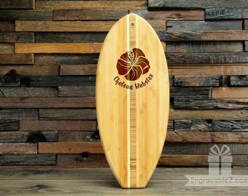 Custom Engraved Hawaiian Surfboard - Bamboo Cutting Board/Decorative Piece