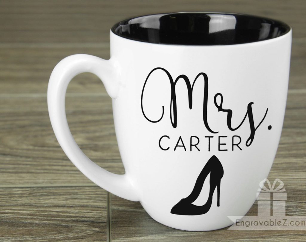 Custom Pair of Mugs - Black and White Wedding Set - Image 6