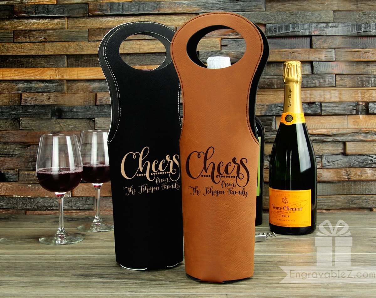 Custom Engraved Wine Holster - Cheers - Image 2