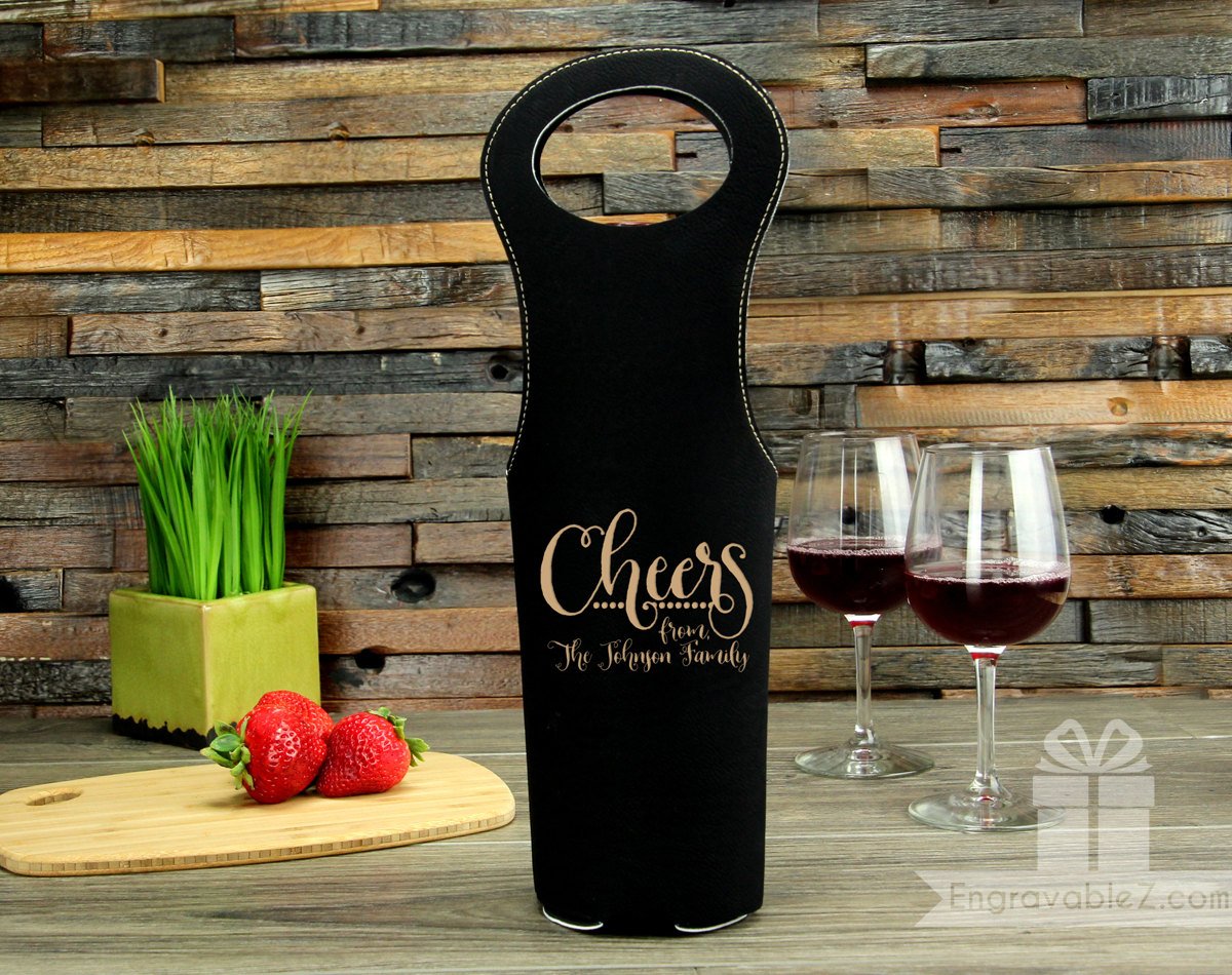 Custom Engraved Wine Holster - Cheers - Image 4