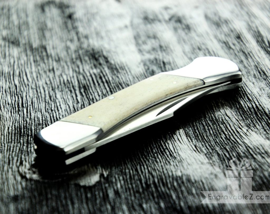 Custom Traditional Folding Knife - Natural Bone & Stainless Steel - Image 3