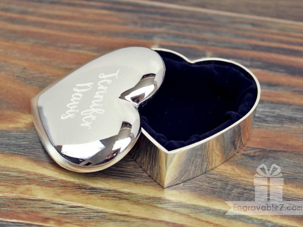 Custom Engraved Silver Heart Ring Box - Image 2