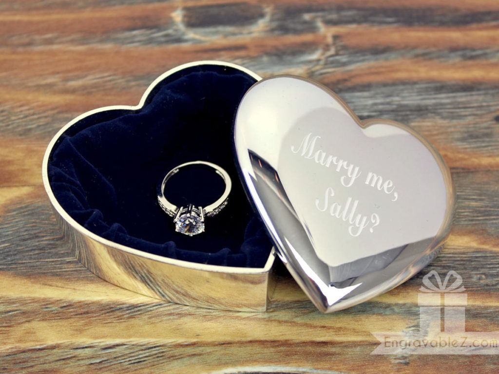 Custom Engraved Silver Heart Ring Box