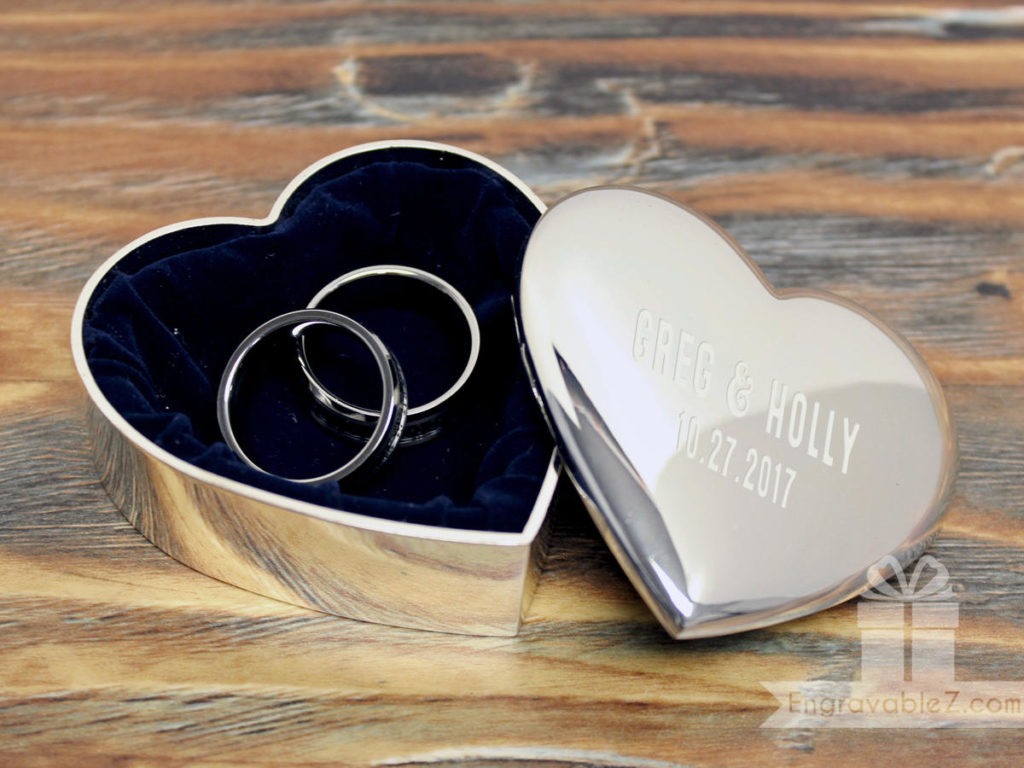 Custom Engraved Silver Heart Ring Box - Image 4