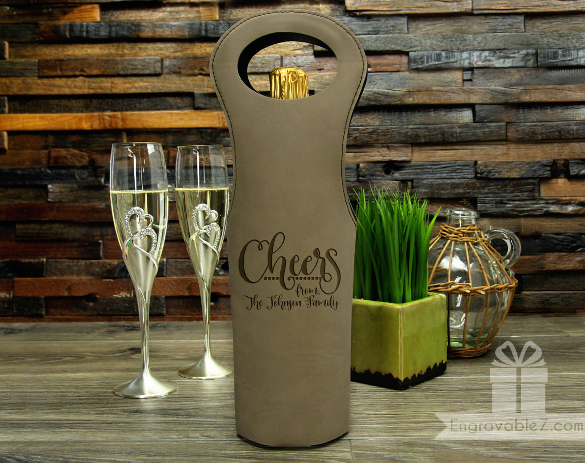 Custom Engraved Wine Holster - Cheers - Image 7