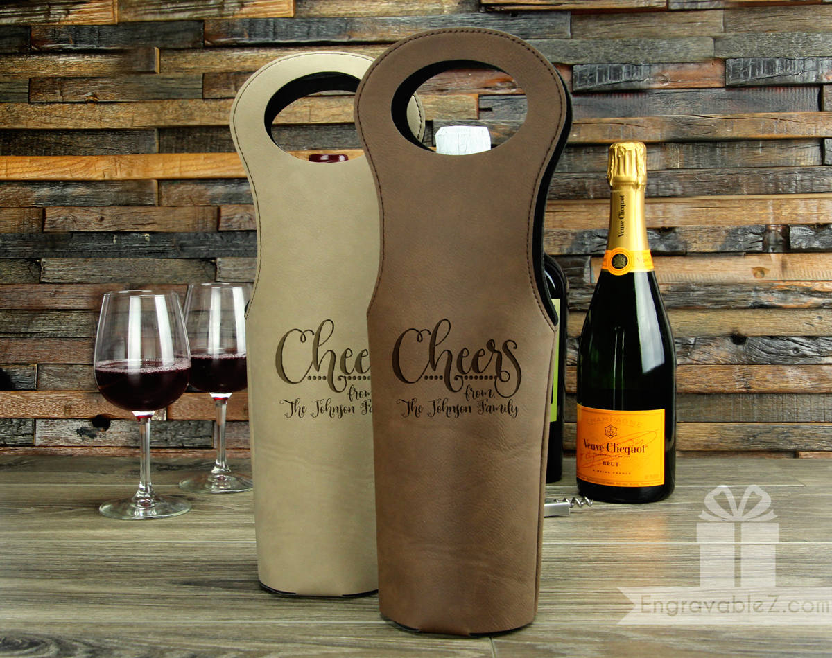 Custom Engraved Wine Holster - Cheers - Image 3