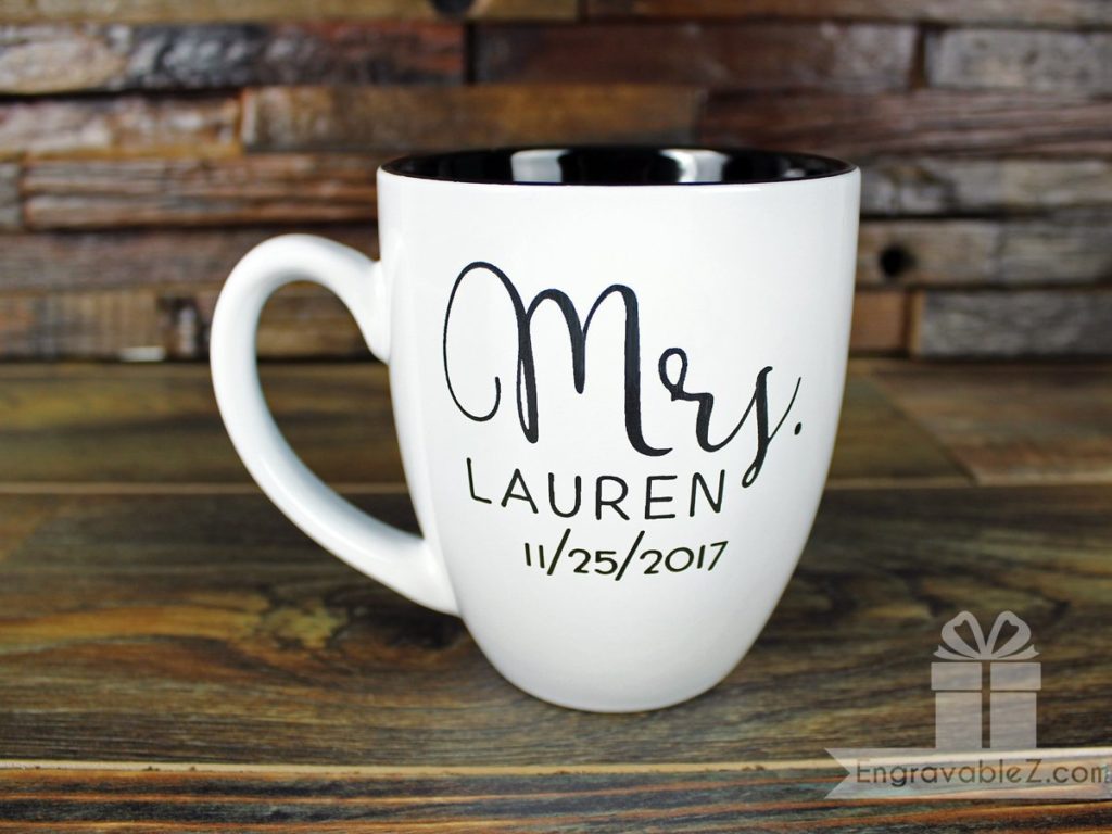 Custom Pair of Mugs - Black and White Wedding Set - Image 3