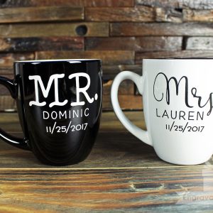 Custom Pair of Mugs - Black and White Wedding Set