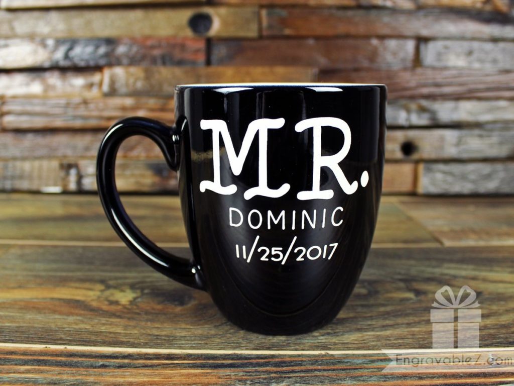 Custom Pair of Mugs - Black and White Wedding Set - Image 4