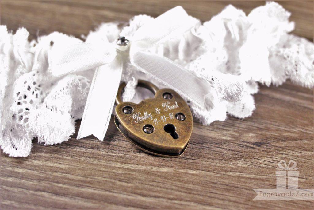Engraved Love Lock Lace Wedding Bridal Garter