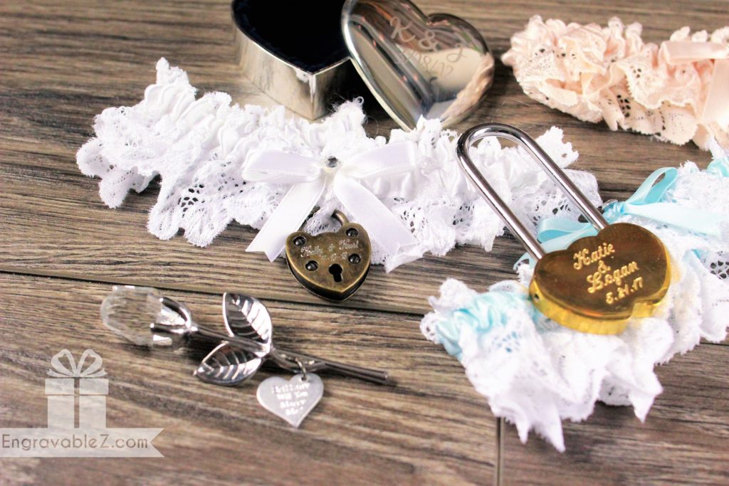 Engraved Love Lock Lace Wedding Bridal Garter - Image 5