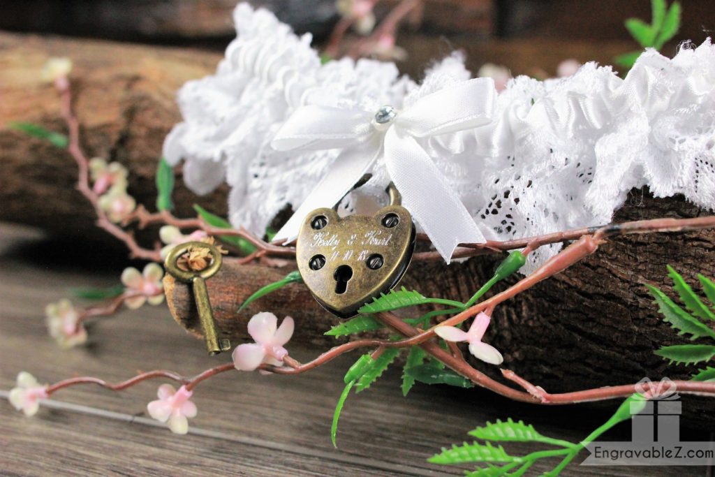 Engraved Love Lock Lace Wedding Bridal Garter - Image 4