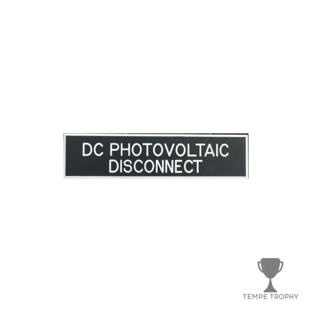 Black with White Text Plastic Panel Tag – "DC Photovoltaic Disconnect"