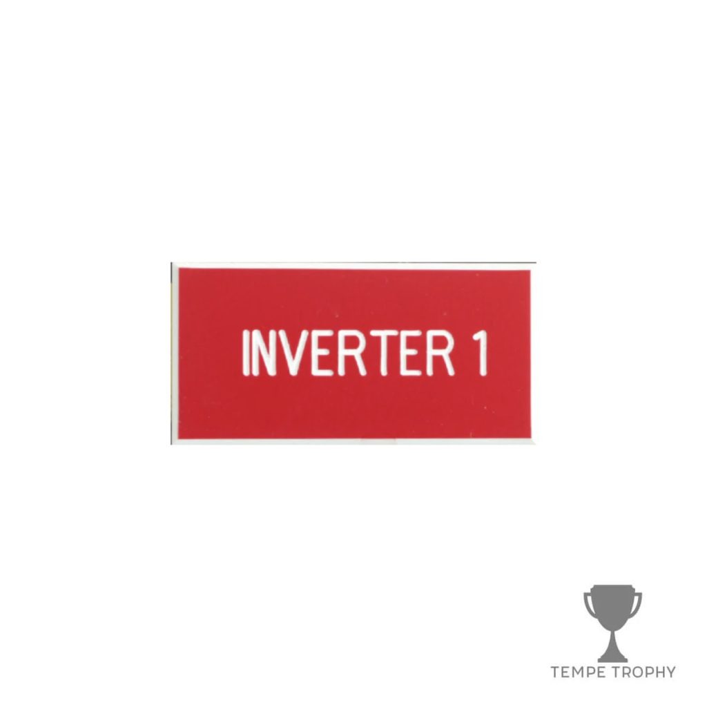 Red with White Text Plastic Panel Tag – "Inverter 1"