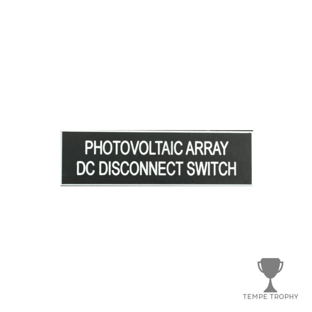 Black with White Text Plastic Panel Tag – "Photovoltaic Array DC Disconnect Switch"