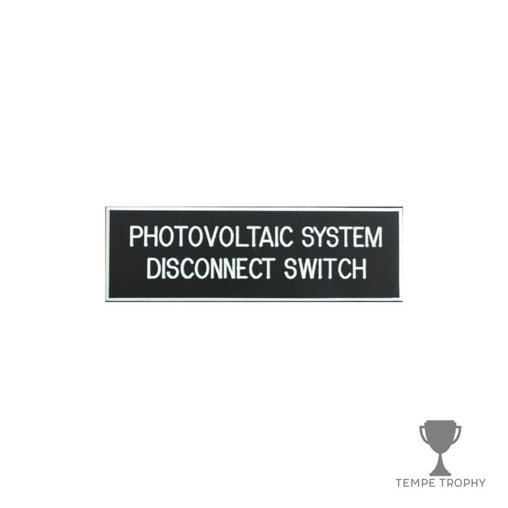 Black with White Text Plastic Panel Tag – "Photovoltaic System Disconnect Switch"