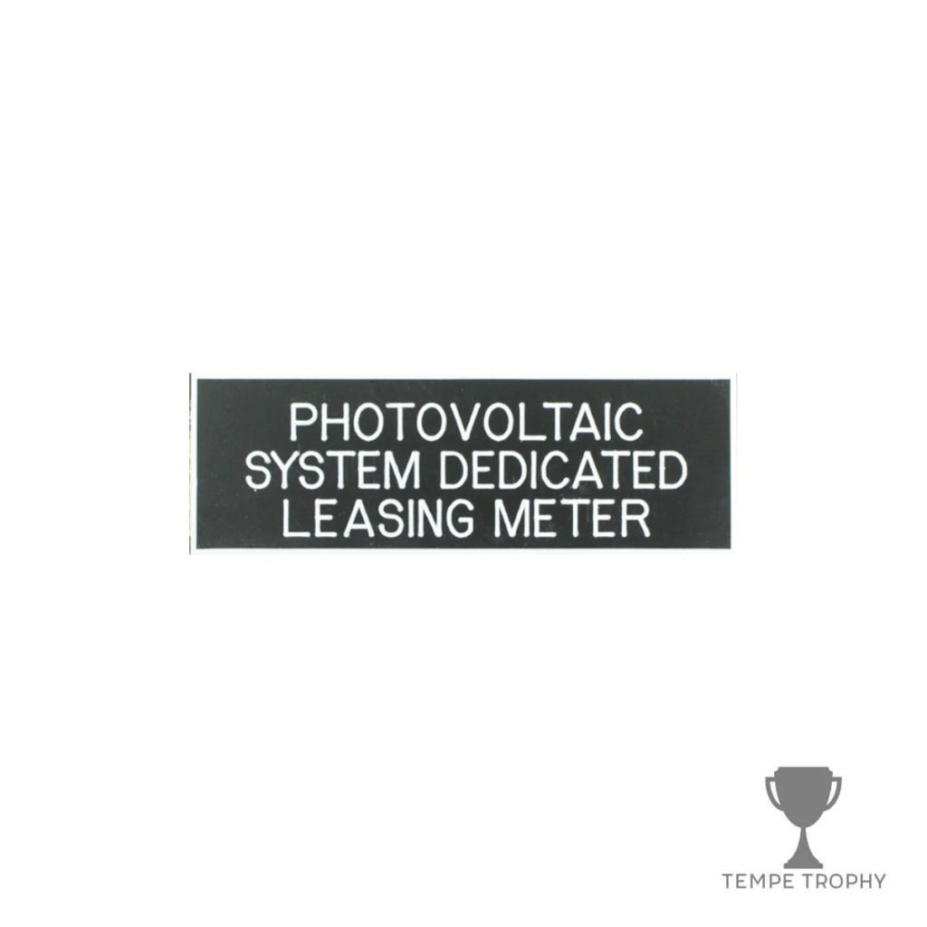 Black with White Text Plastic Panel Tag – "Photovoltaic System Dedicated Leasing Meter"