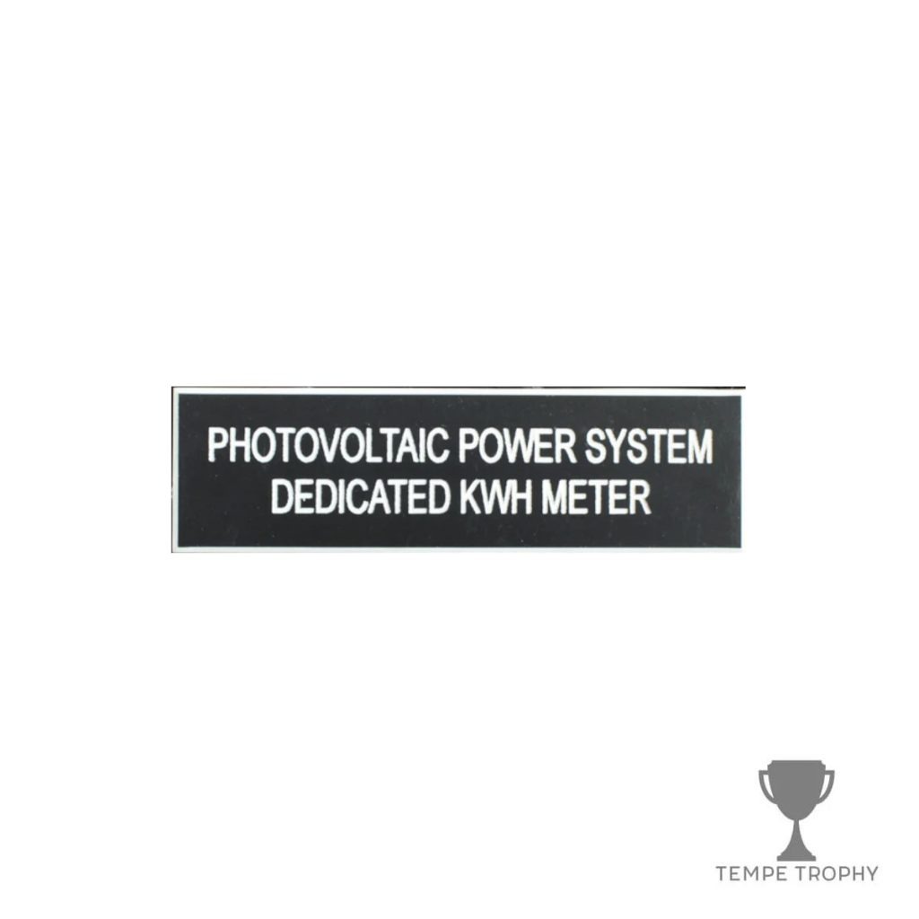 Black with White Text Plastic Panel Tag – "Photovoltaic System Dedicated KWH Meter"