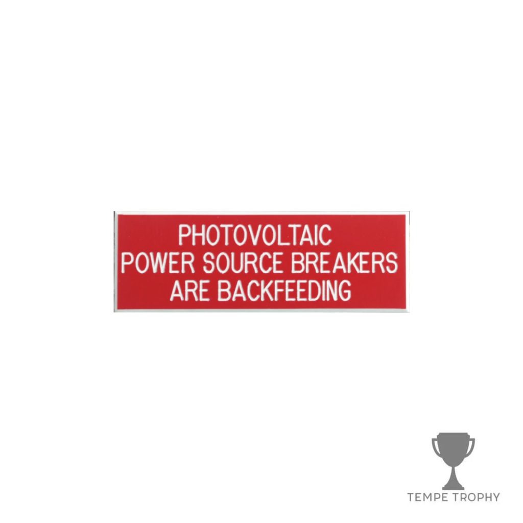 Red with White Text Plastic Panel Tag – "Photovoltaic Power Source Breakers..."