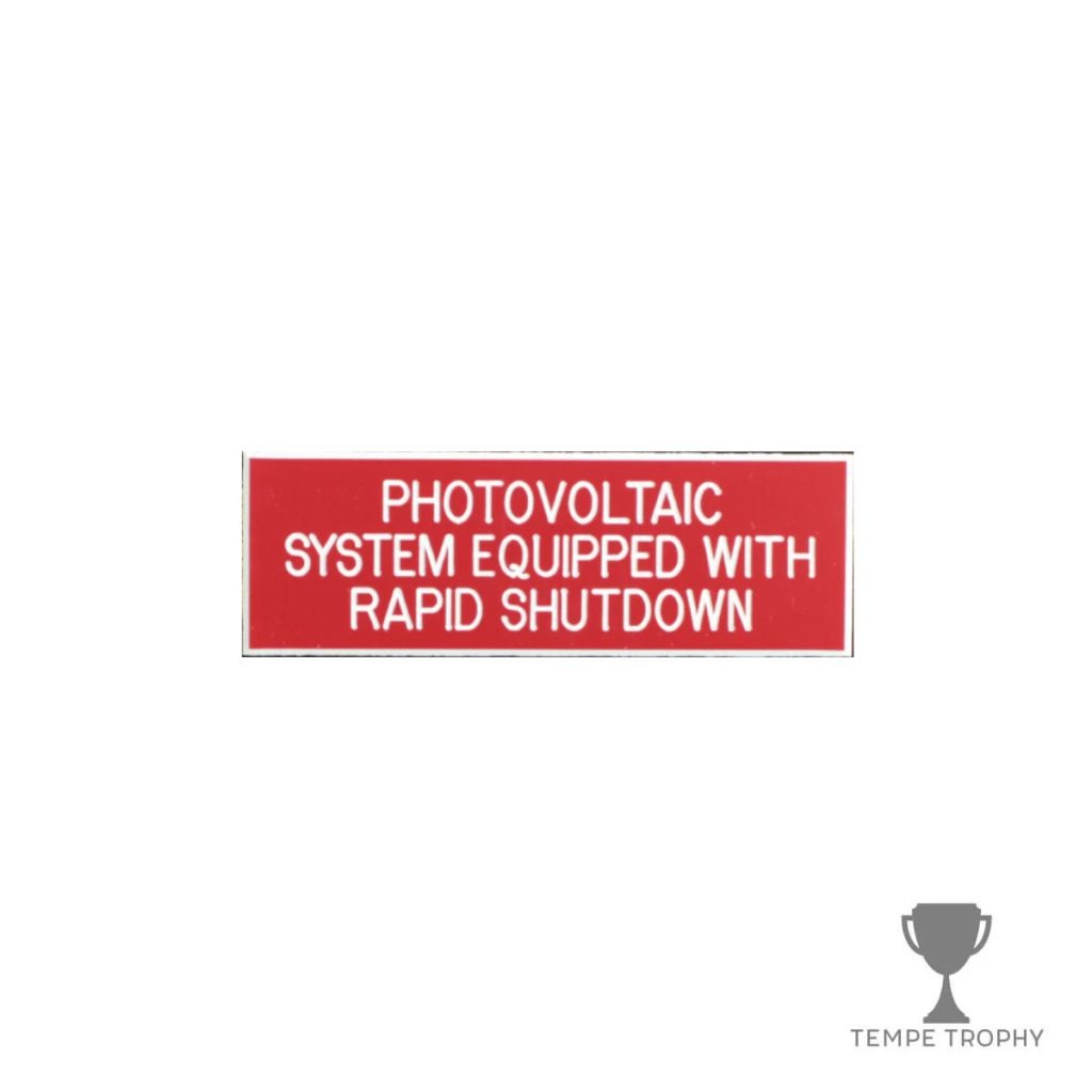 Red with White Text Plastic Panel Tag – "Photovoltaic System Equipped With Rapid Shutdown"