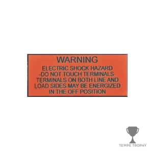 Orange with Black Text Plastic Panel Tag – "Warning Electric Shock Hazard Do Not Touch..."