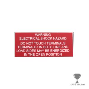 Red with White Text Plastic Panel Tag – "Warning Electrical Shock Hazard Do Not Touch..."